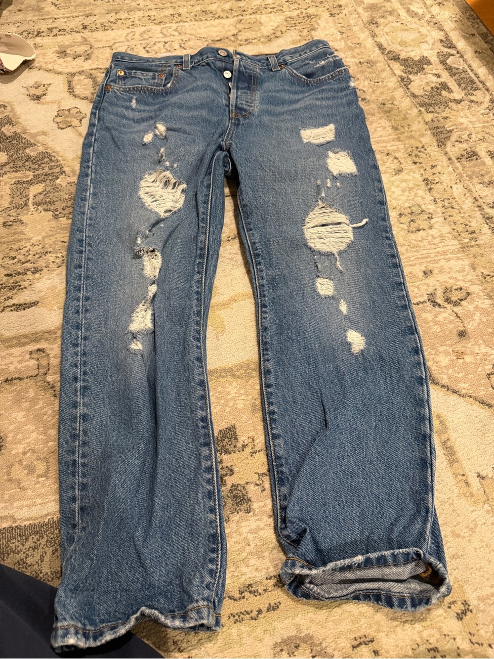 Levi's Blue Denim 501 Jeans with Leather Patch